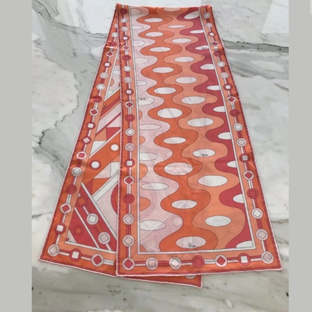 EMILIO PUCCI CORAL SILK OBLONG SCARF
